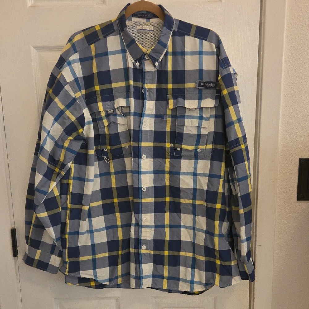 Columbia Men's Blue and Yellow Checkered Shirt